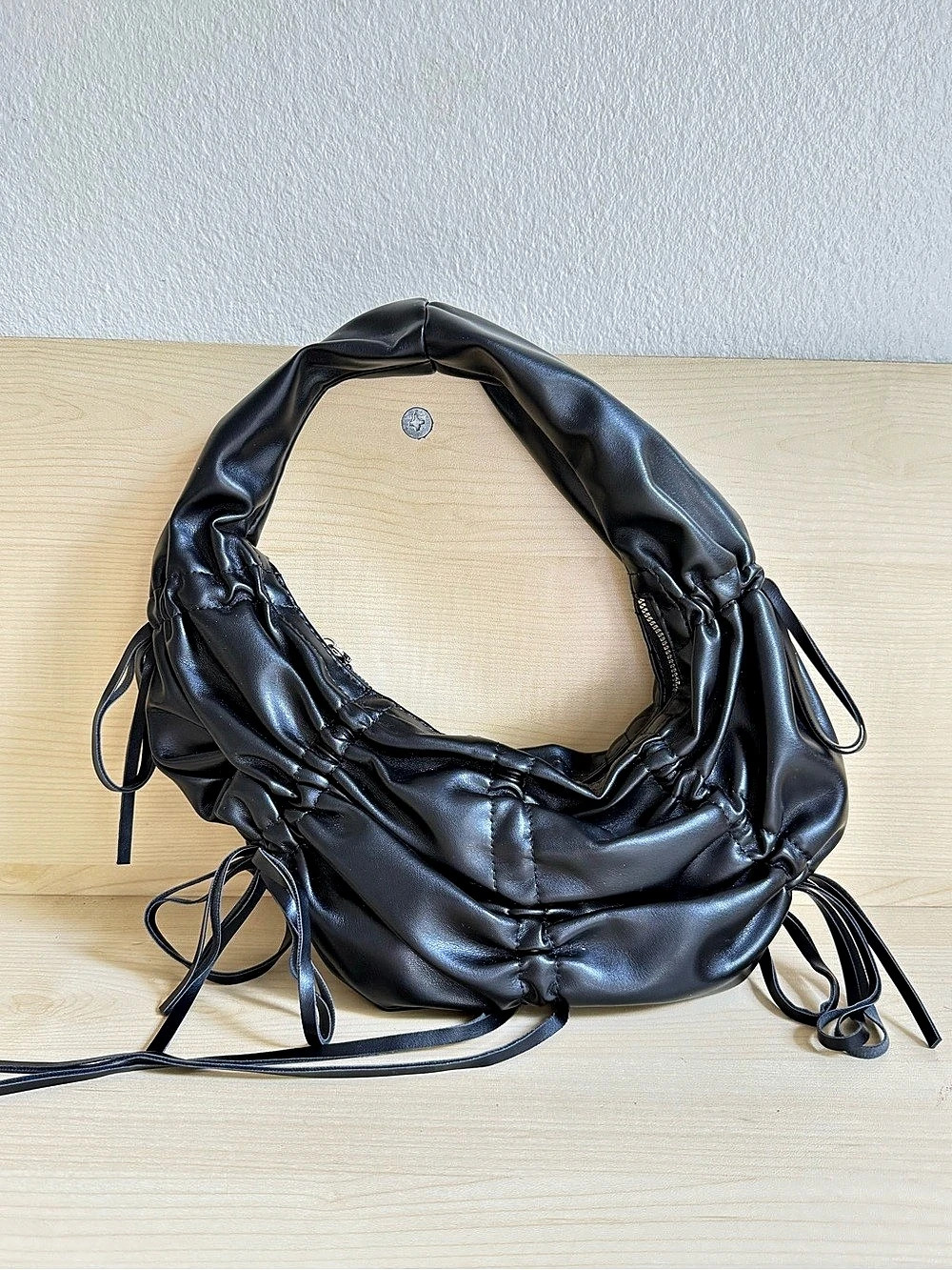 Black Ruched Shoulder Bag